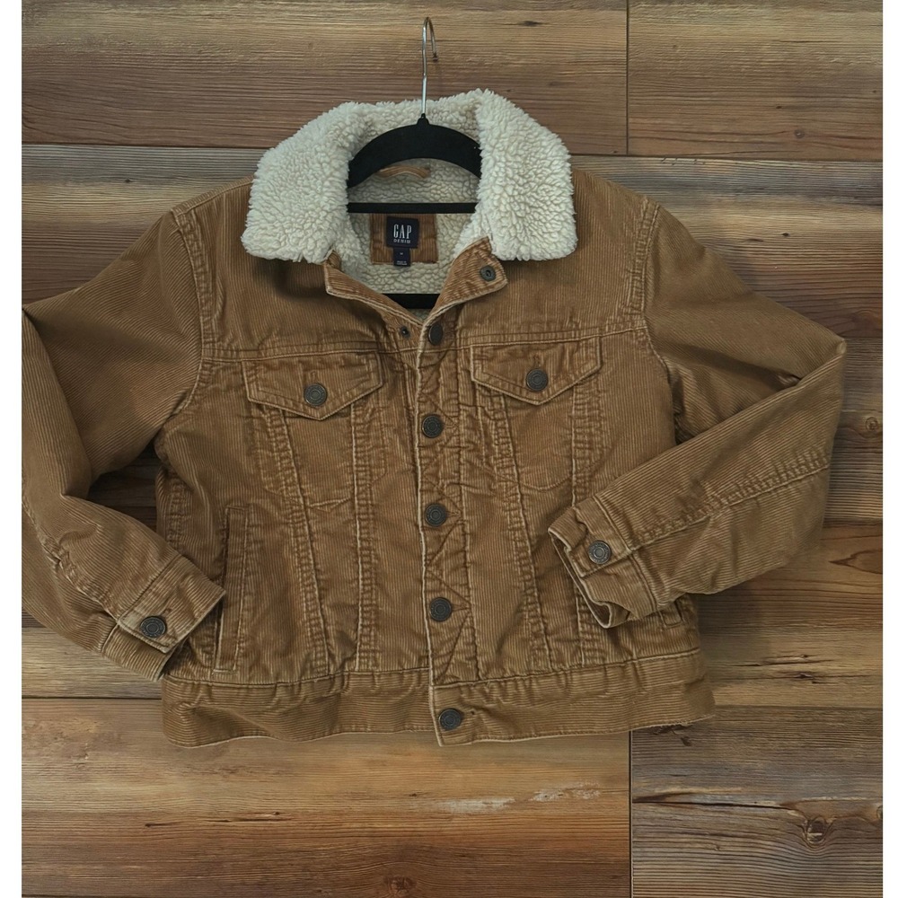 Gap Kids Tan Brown Corduroy Sherpa Lined‎ Trucker Jacket Size Medium M